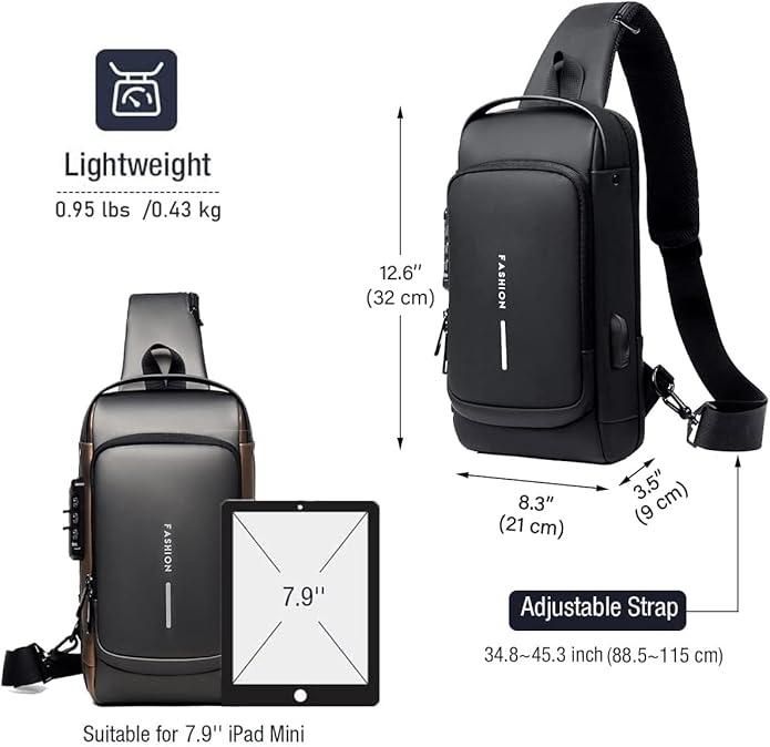 Sling Bag for Men & WomenMen's Anti-Theft Crossbody Sling Bag with USB Charging Port – Waterproof Chest Backpack