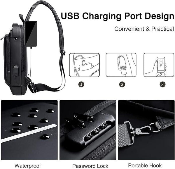 Sling Bag for Men & WomenMen's Anti-Theft Crossbody Sling Bag with USB Charging Port – Waterproof Chest Backpack