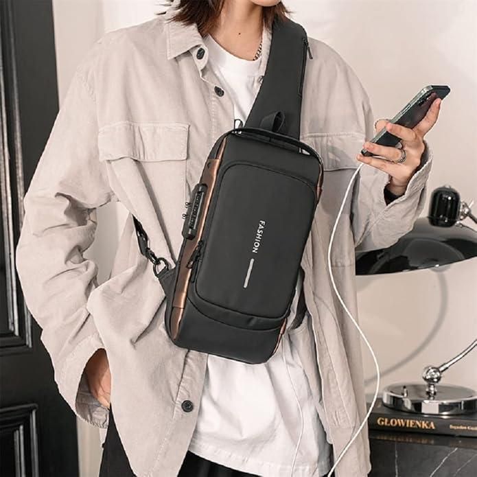 Sling Bag for Men & WomenMen's Anti-Theft Crossbody Sling Bag with USB Charging Port – Waterproof Chest Backpack