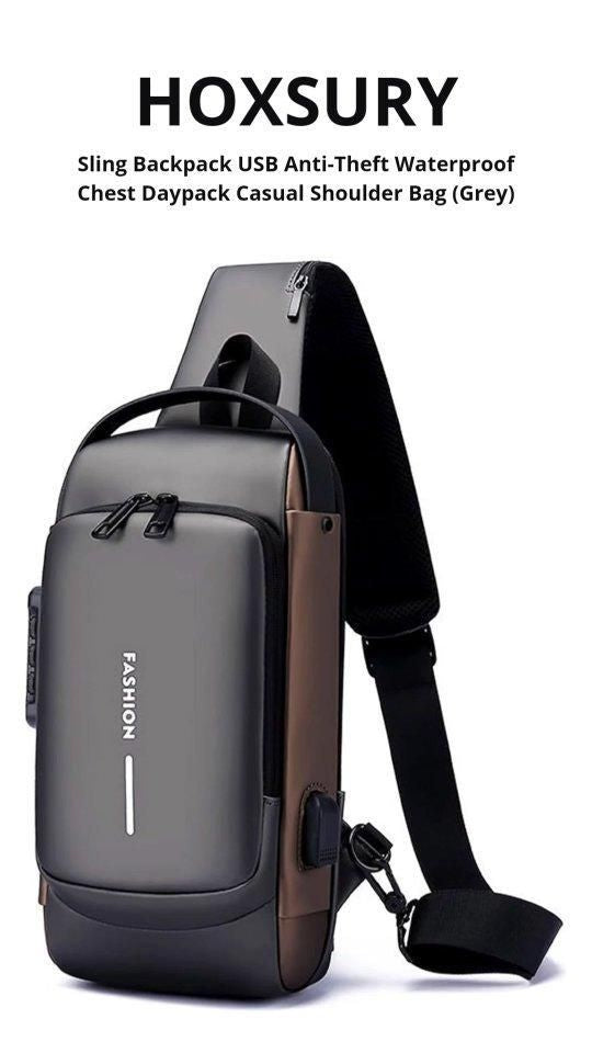 Sling Bag for Men & WomenMen's Anti-Theft Crossbody Sling Bag with USB Charging Port – Waterproof Chest Backpack
